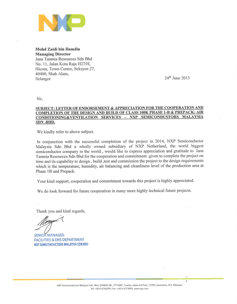 Endorsement Letter - Jana Tanmia Resources Sdn Bhd