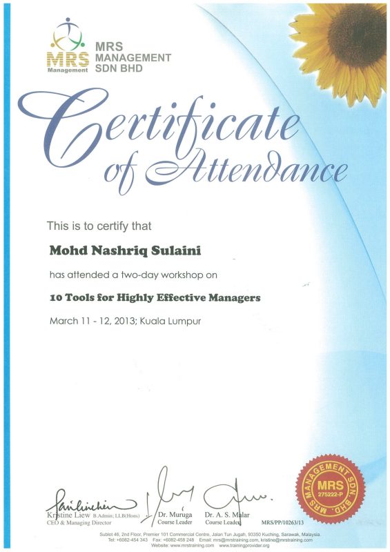 MRS Certificate Of Attendance