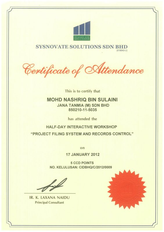 Project Filing System And Records Control