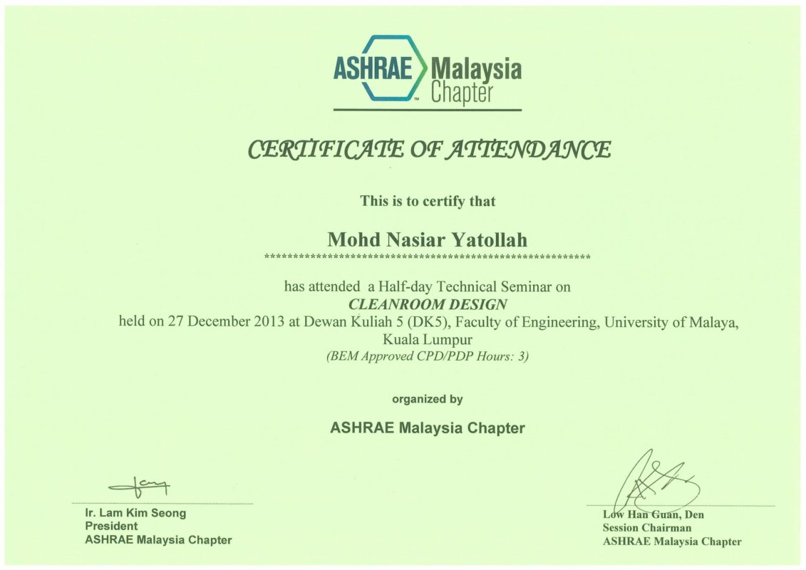 Cleanroom Design Ashraf Malaysia Chapter